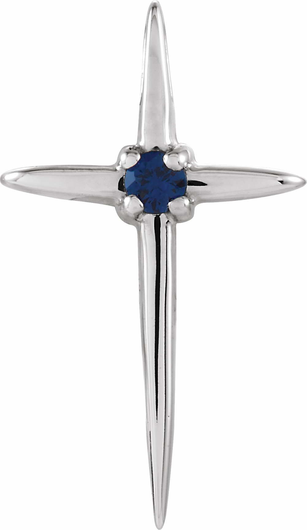 14K White Gold Natural Blue Sapphire Cross Pendant