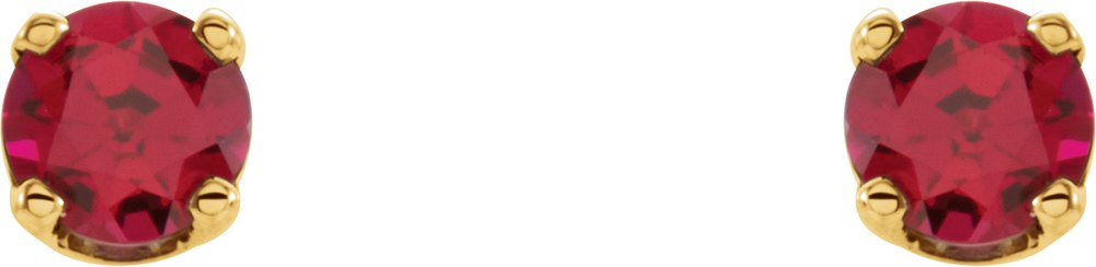 14K Yellow Gold Imitation Ruby Youth Earrings