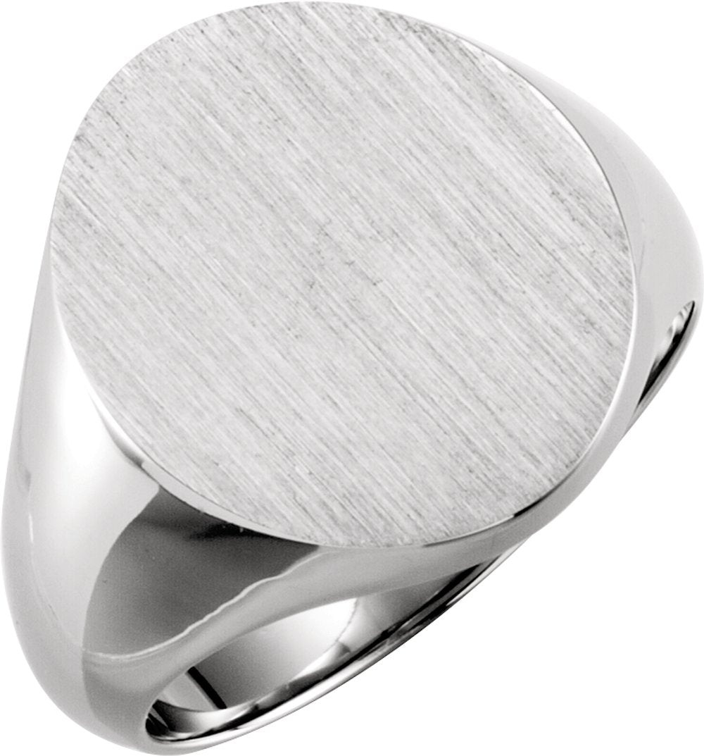 14K White Oval Signet Ring