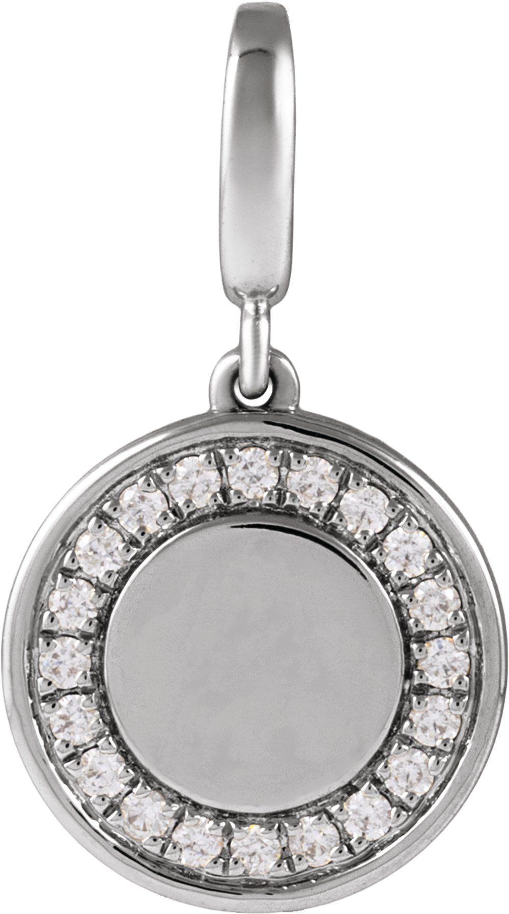 14K White Gold 1/8 CTW Lab-Grown Diamond Engravable Circle Charm/Pendant