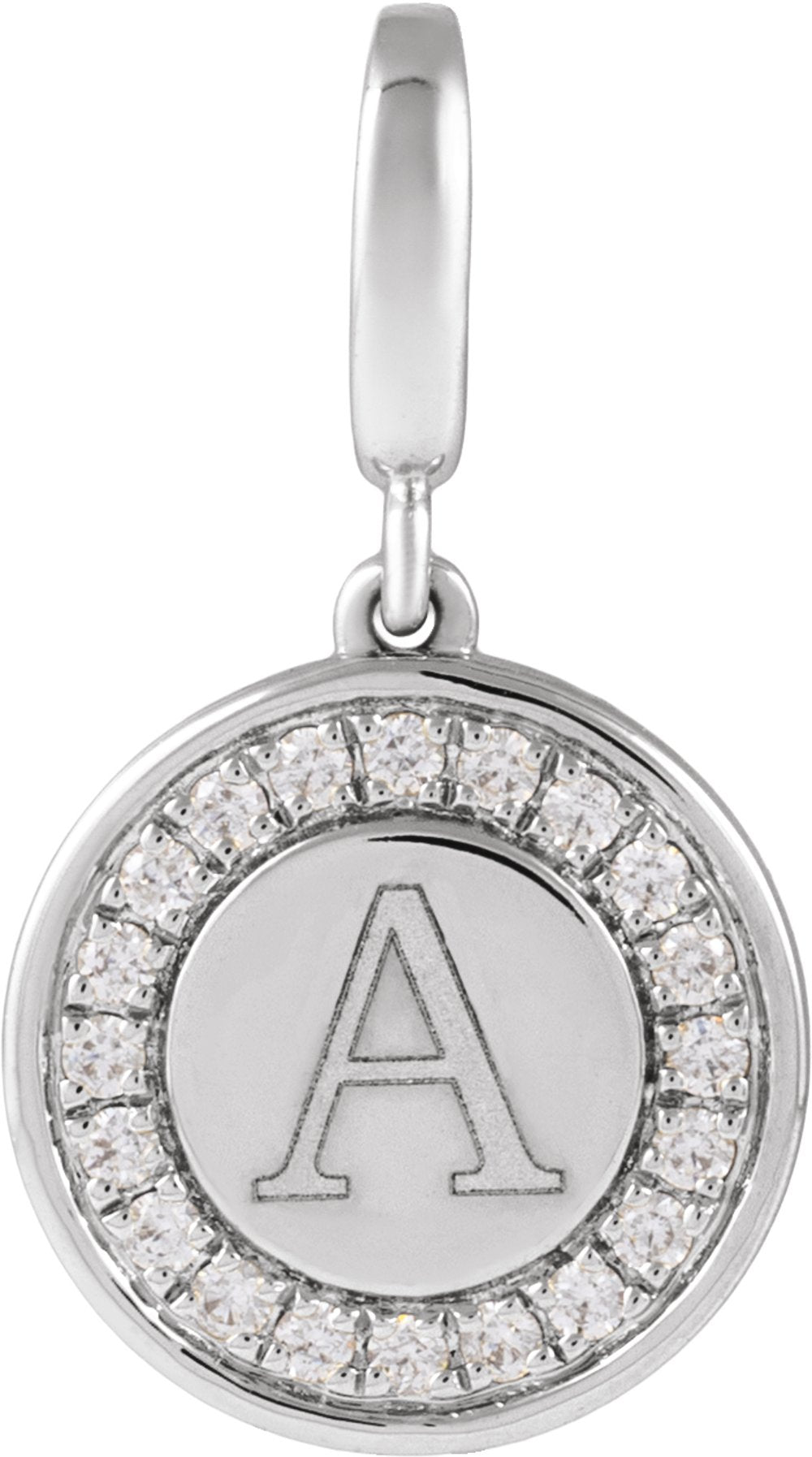 14K White Gold 1/8 CTW Lab-Grown Diamond Engravable Circle Charm/Pendant