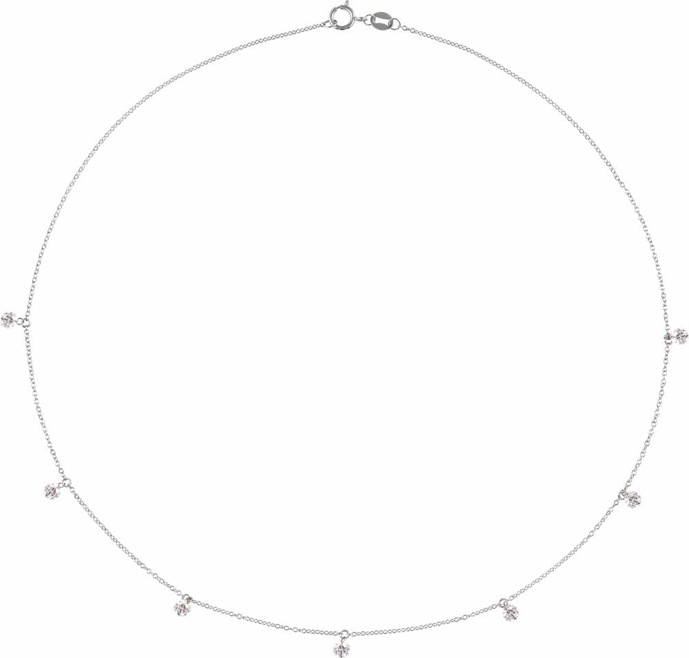 14K White Gold 1 1/8 CTW Lab-Grown Drilled Diamond Seven-Stone Station 16" Necklace