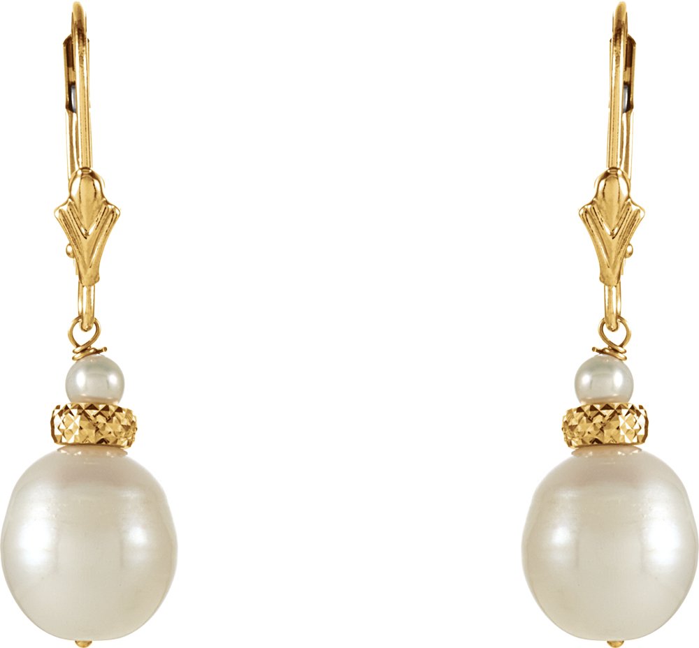 14K Yellow Gold Cultured White Freshwater Pearl Earrings