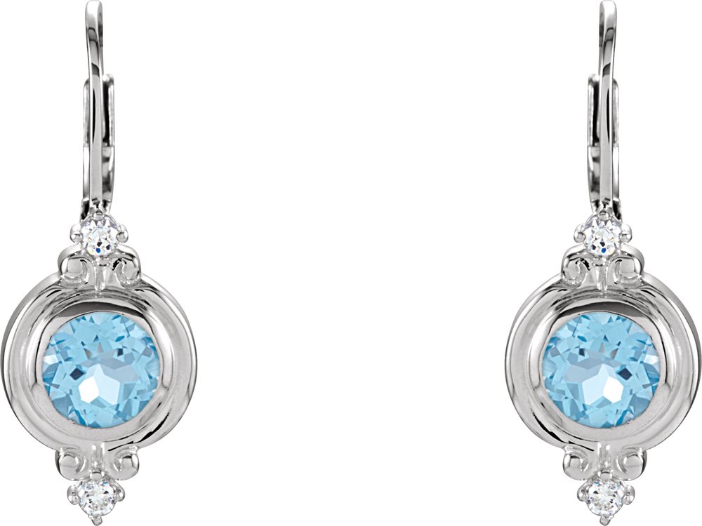 Sterling Silver Natural Swiss Blue Topaz & Imitation White Cubic Zirconia Earrings
