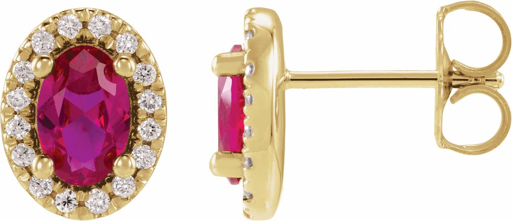 14K Yellow Gold Lab-Grown Ruby & 1/8 CTW Lab-Grown Diamond French-Set Halo-Style Earrings