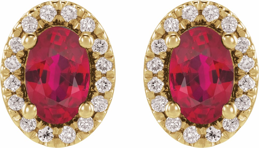 14K Yellow Gold Lab-Grown Ruby & 1/8 CTW Lab-Grown Diamond French-Set Halo-Style Earrings
