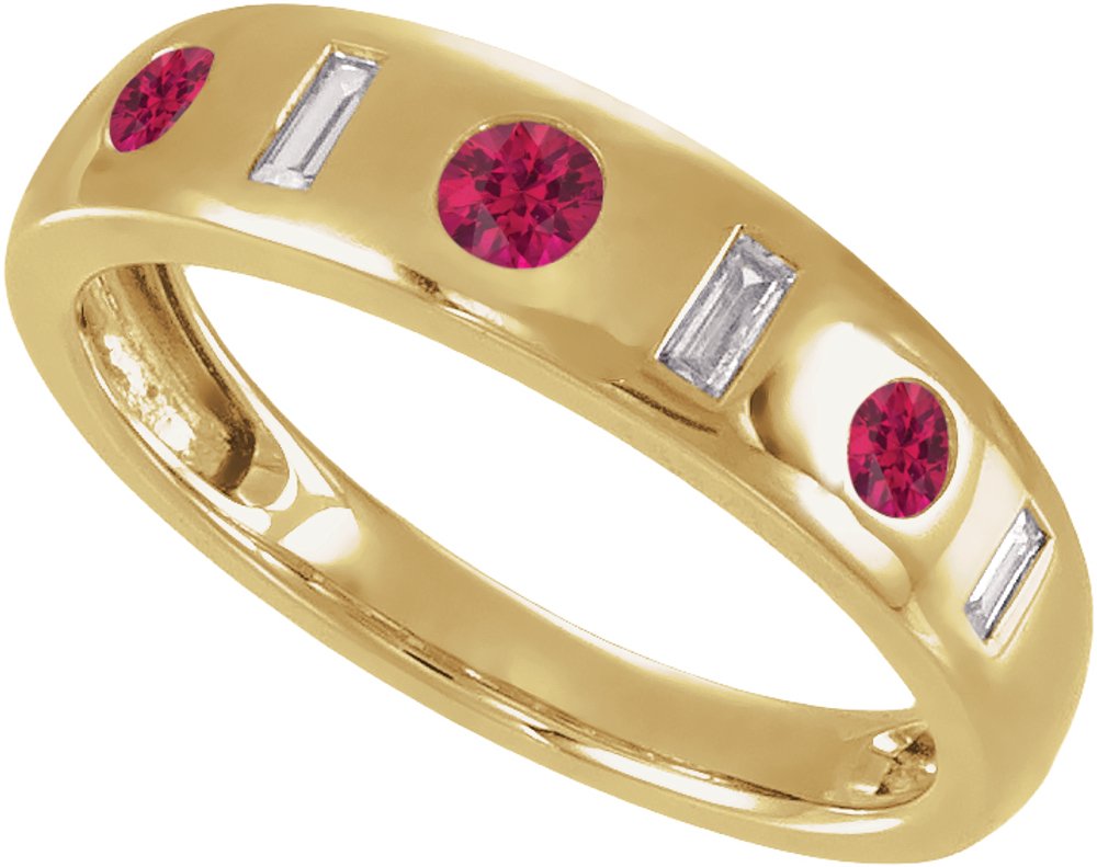 14K Yellow Gold Lab-Grown Ruby & 1/6 CTW Lab-Grown Diamond Ring