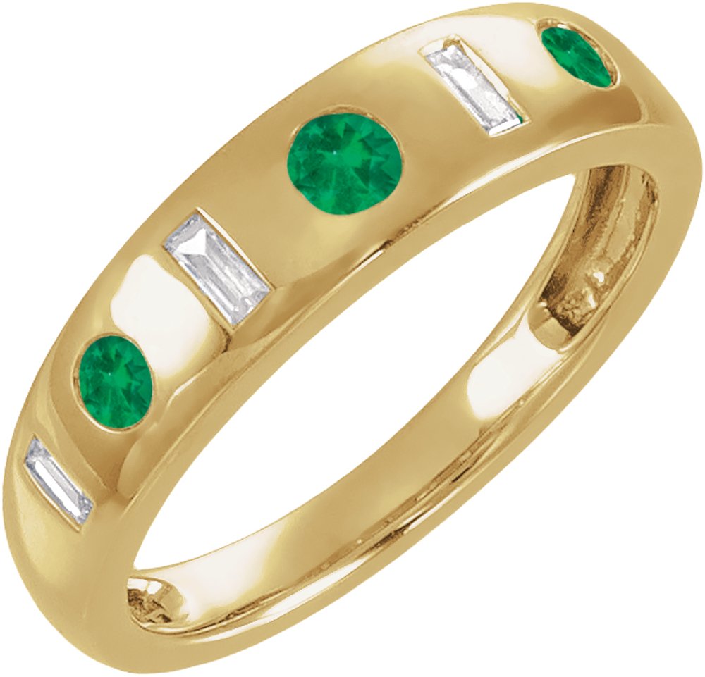 14K Yellow Gold Lab-Grown Emerald & 1/6 CTW Lab-Grown Diamond Ring