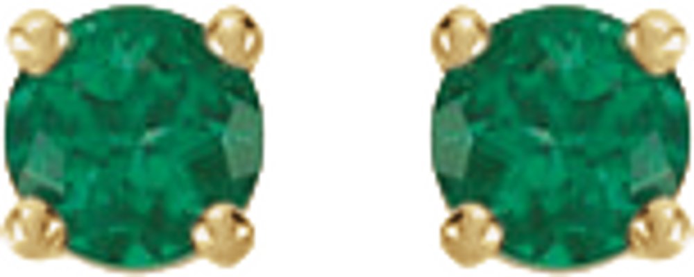 14K Yellow Gold Lab-Grown Emerald Stud Earrings