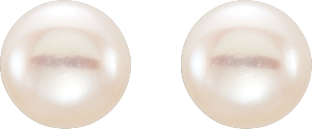 14K Yellow Gold 5-6 mm Cultured White Freshwater Button Pearl Earrings