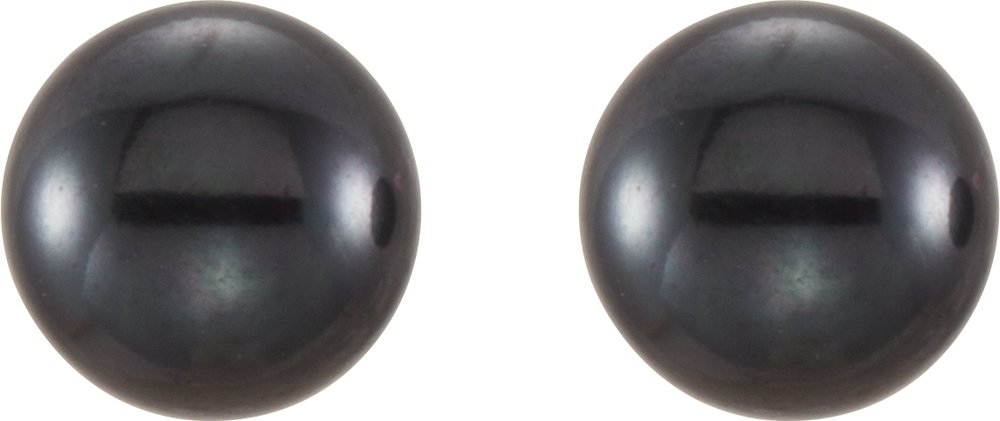 14K Yellow Gold 5-6 mm Cultured Black Freshwater Button Pearl Earrings