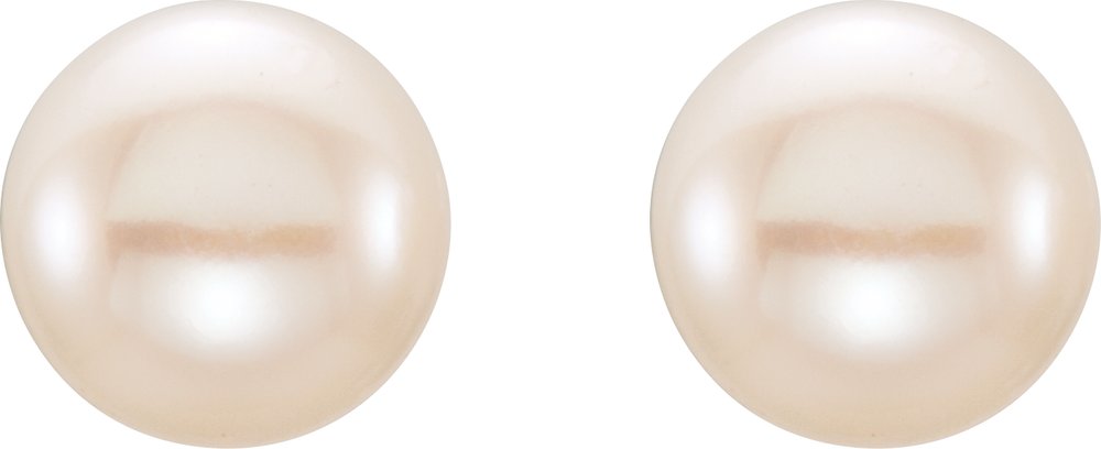 14K Yellow Gold 6-7 mm Cultured White Freshwater Button Pearl Earrings