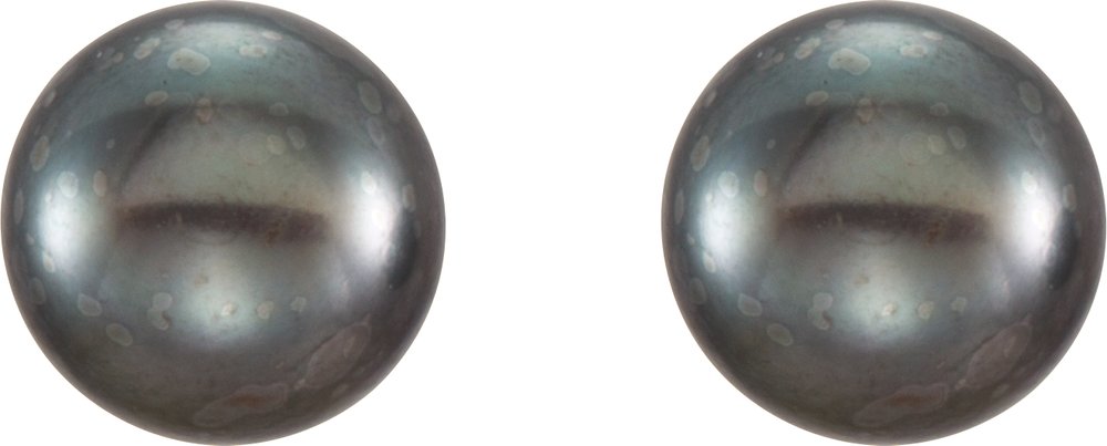 14K Yellow Gold 6-7 mm Cultured Black Freshwater Button Pearl Earrings
