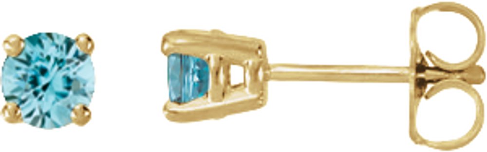 14K Yellow Gold Natural Blue Zircon Stud Earrings