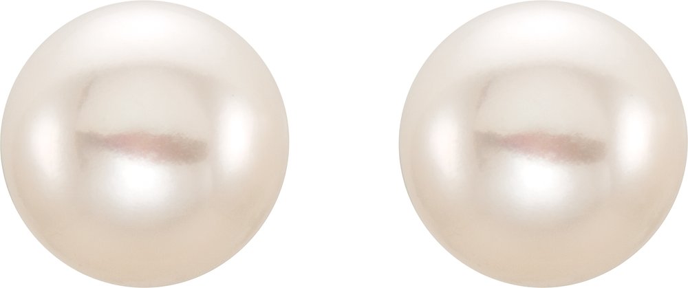 14K Yellow Gold 8-9 mm Cultured White Freshwater Button Pearl Earrings