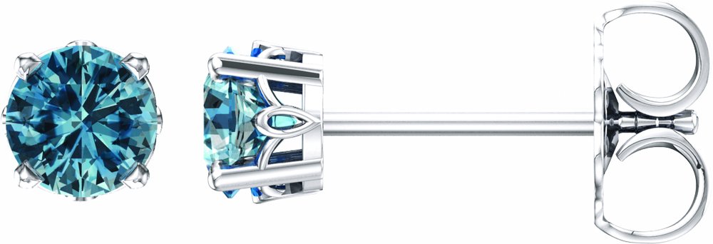 14K White Gold Natural Swiss Blue Topaz 4-Prong Scroll Setting® Stud Earrings