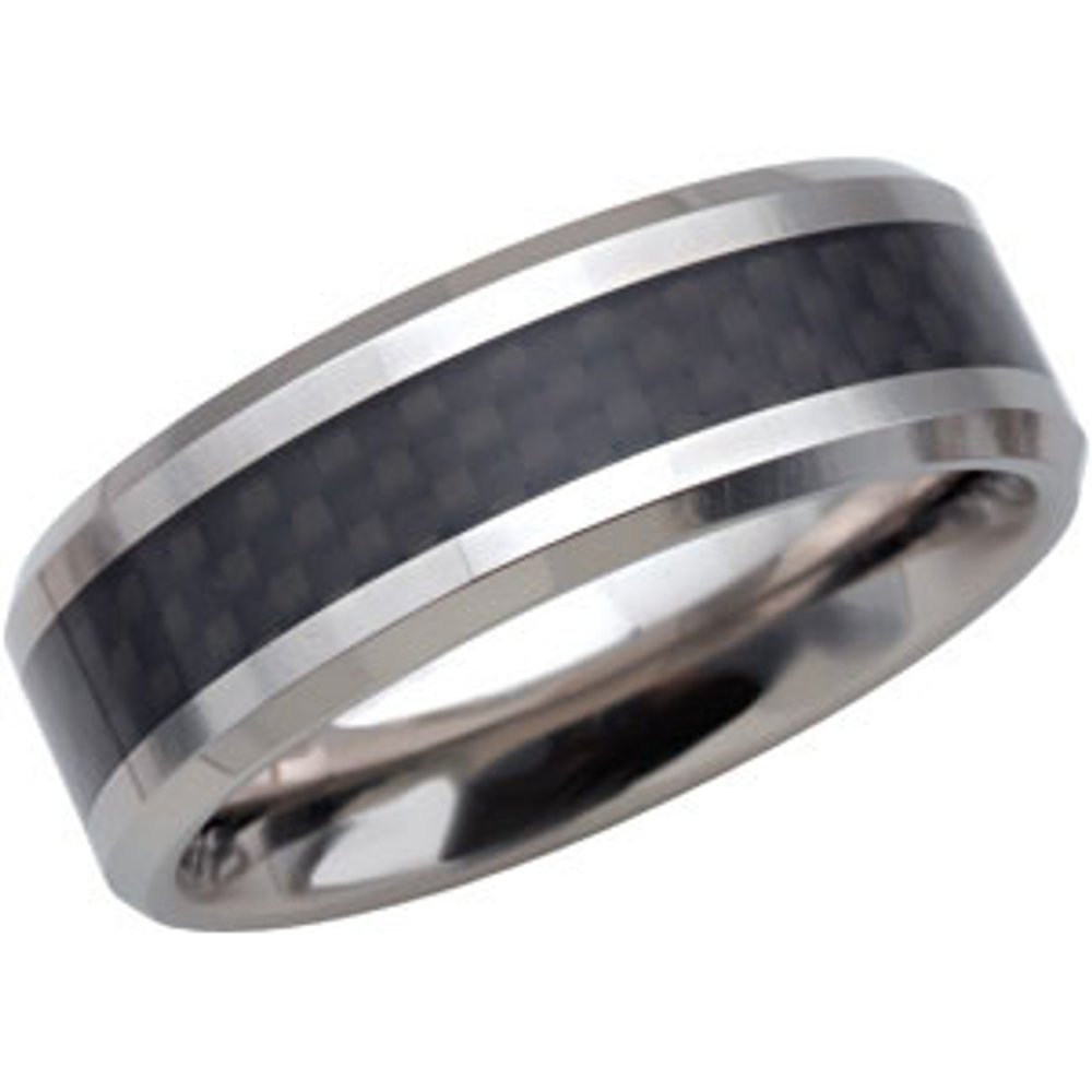 Tungsten 8 mm Beveled-Edge Band with Black Carbon Fiber Center Size 8.5