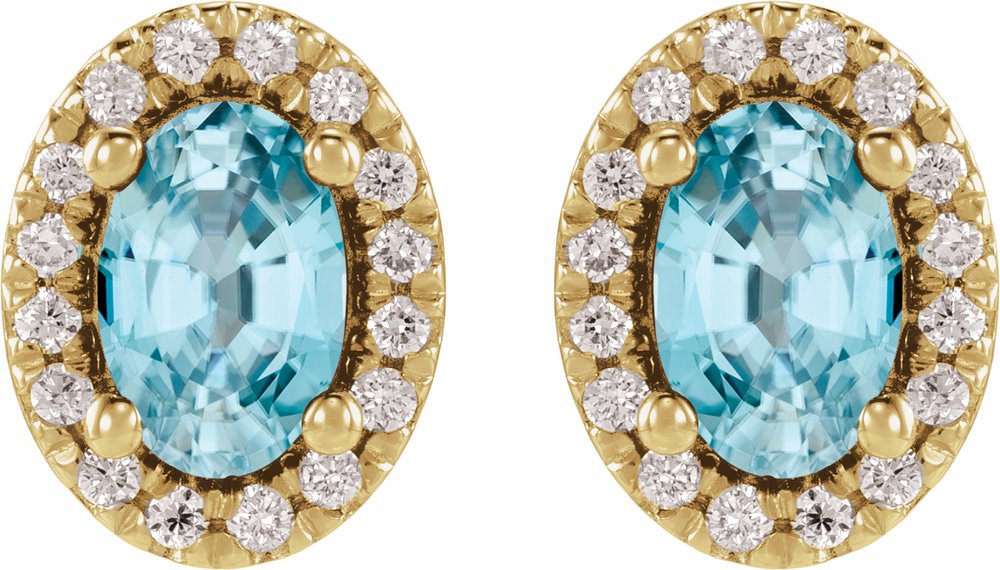 14K Yellow Gold Natural Blue Zircon & 1/8 CTW Lab-Grown Diamond French-Set Halo-Style Earrings