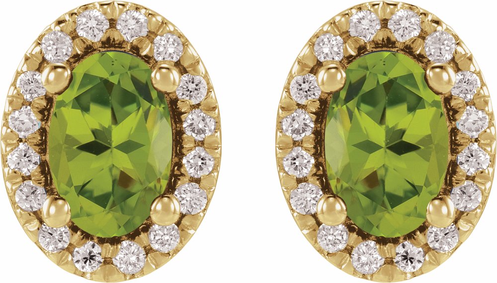 14K Yellow Gold Natural Peridot & 1/8 CTW Lab-Grown Diamond French-Set Halo-Style Earrings