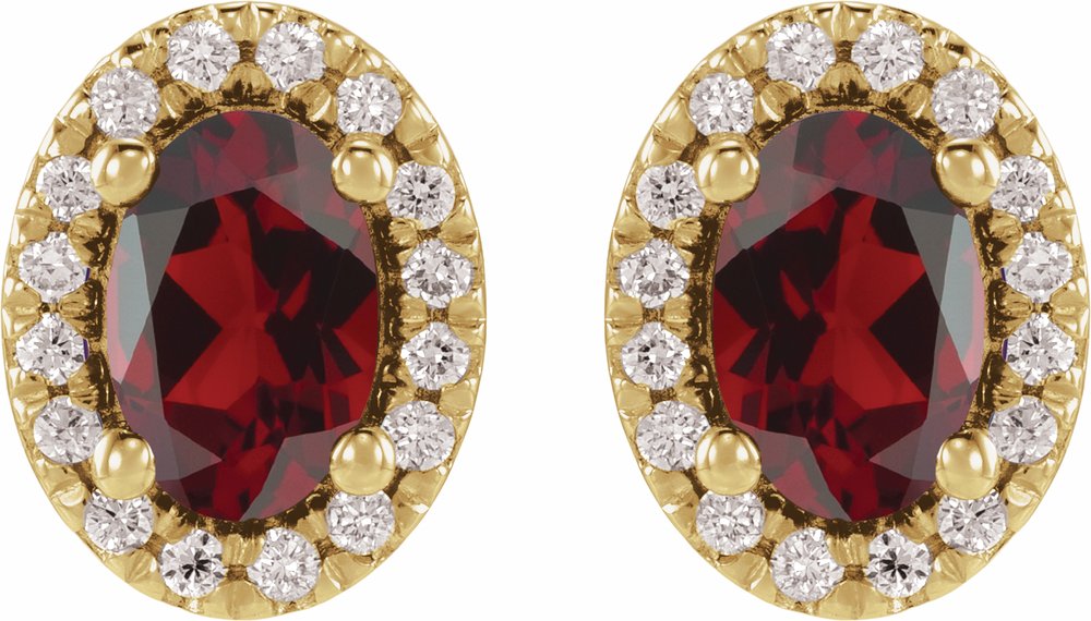 14K Yellow Gold Natural Mozambique Garnet & 1/8 CTW Lab-Grown Diamond French-Set Halo-Style Earrings