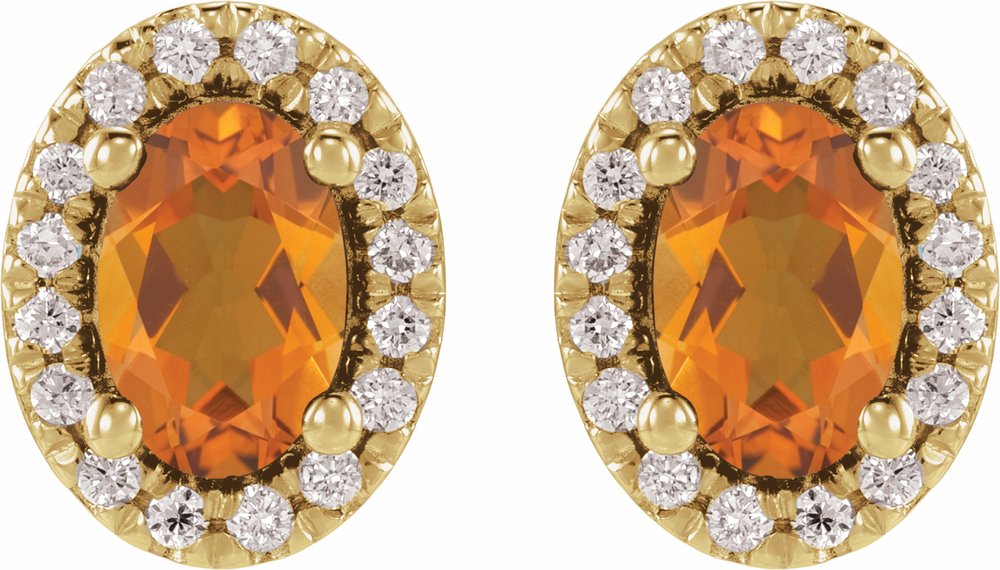14K Yellow Gold Natural Citrine & 1/8 CTW Lab-Grown Diamond French-Set Halo-Style Earrings