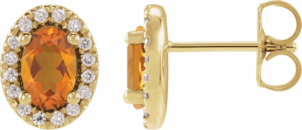 14K Yellow Gold Natural Citrine & 1/8 CTW Lab-Grown Diamond French-Set Halo-Style Earrings