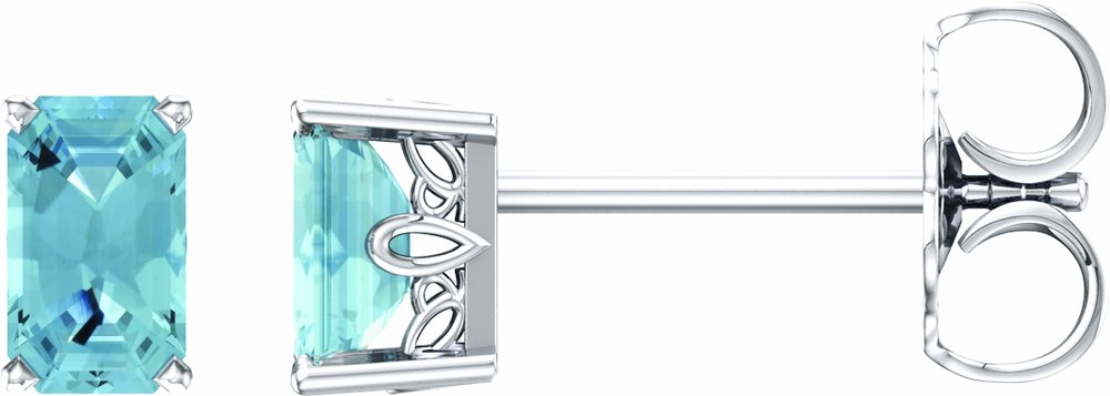 14K White Gold Natural Aquamarine Scroll Setting® Earrings