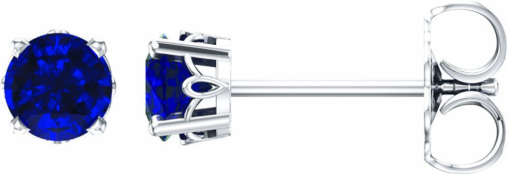 14K White Gold Lab-Grown Blue Sapphire Scroll Setting® Stud Earrings