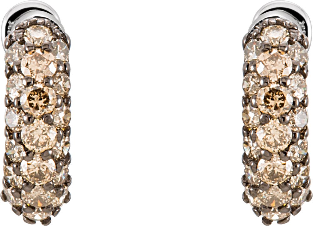 14K White 5/8 CTW Natural Brown Diamond 11 mm Hoop Earrings