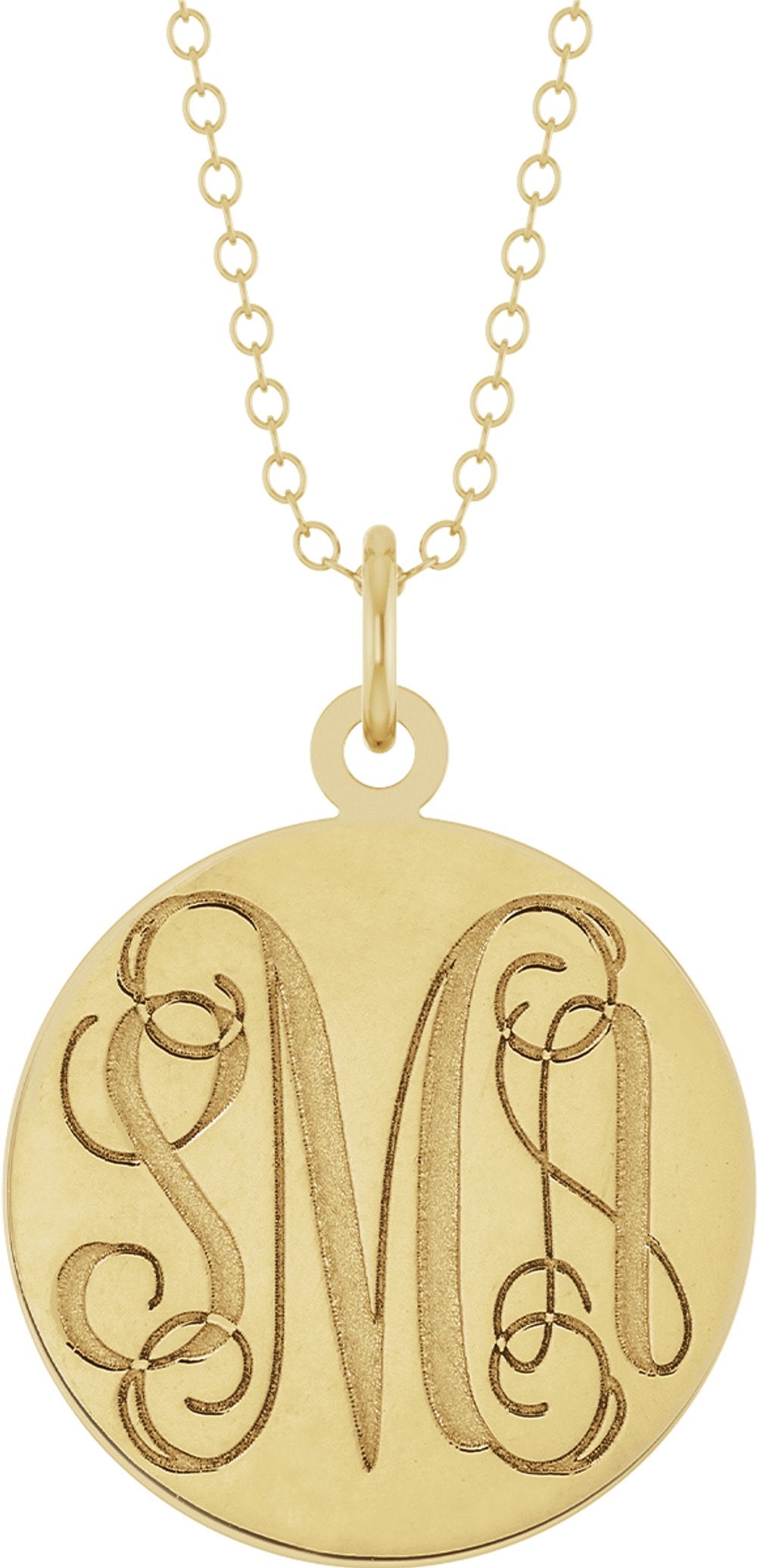 10K Yellow Gold Engravable Round Disc 18" Necklace