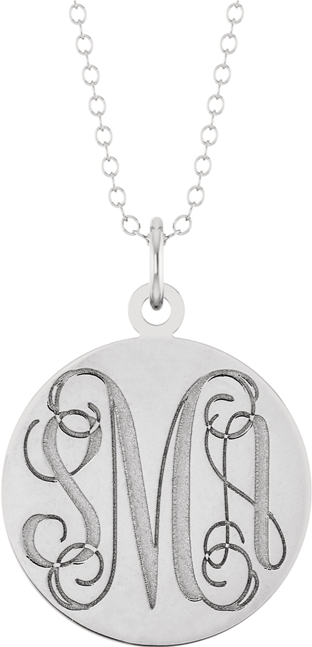 10K White Gold Engravable Round Disc 18" Necklace