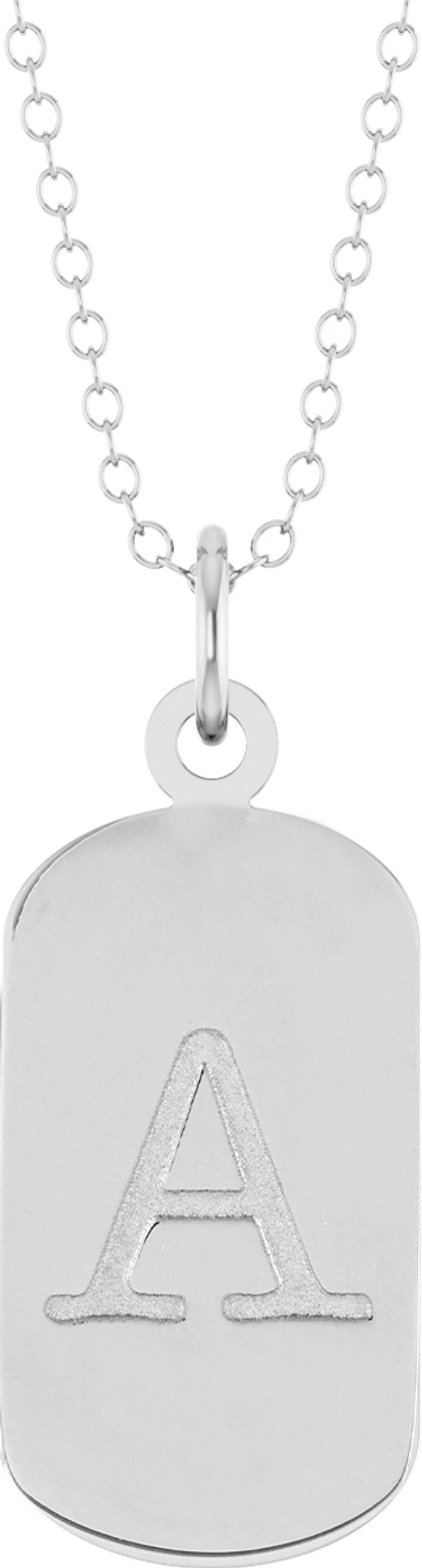 10K White Gold Engravable Dog Tag 18" Necklace