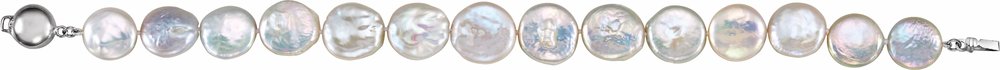 Sterling Silver 13-14 mm Cultured White Freshwater Pearl Coin 7 3/4" Bracelet