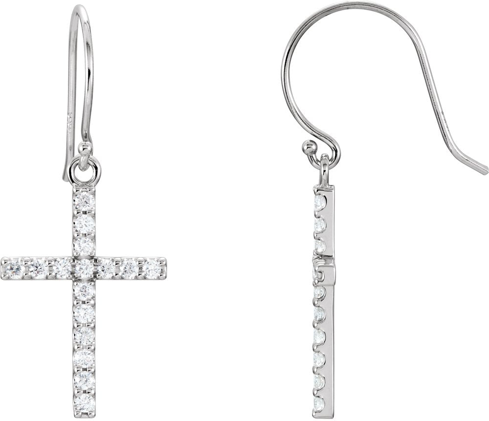 14K White Gold 1/2 CTW Natural Diamond Cross Earrings