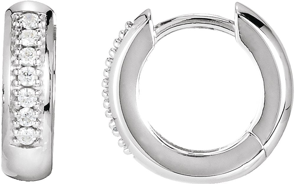14K White 1/8 CTW Natural Diamond 12.6 mm Huggie Earrings