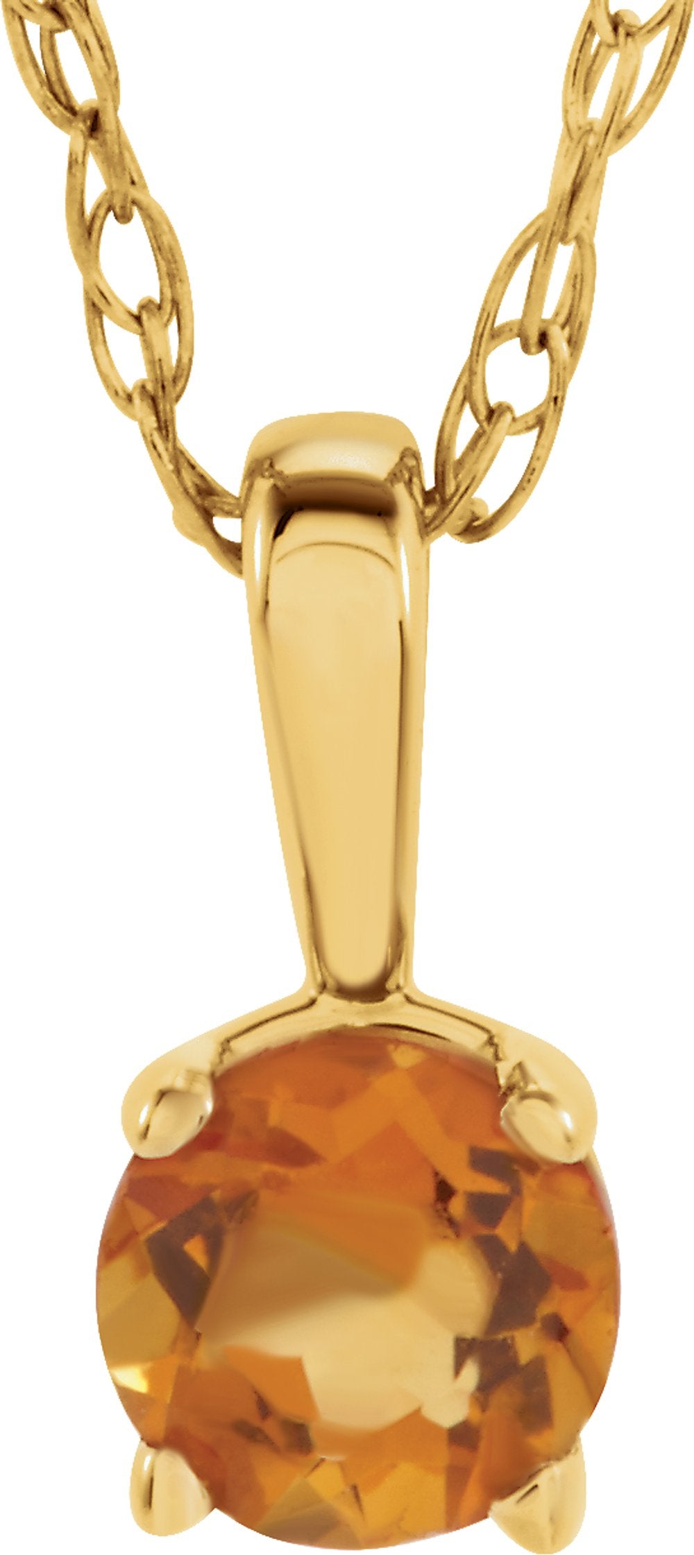 14K Yellow Gold 3 mm Imitation Citrine Youth Solitaire 14" Necklace
