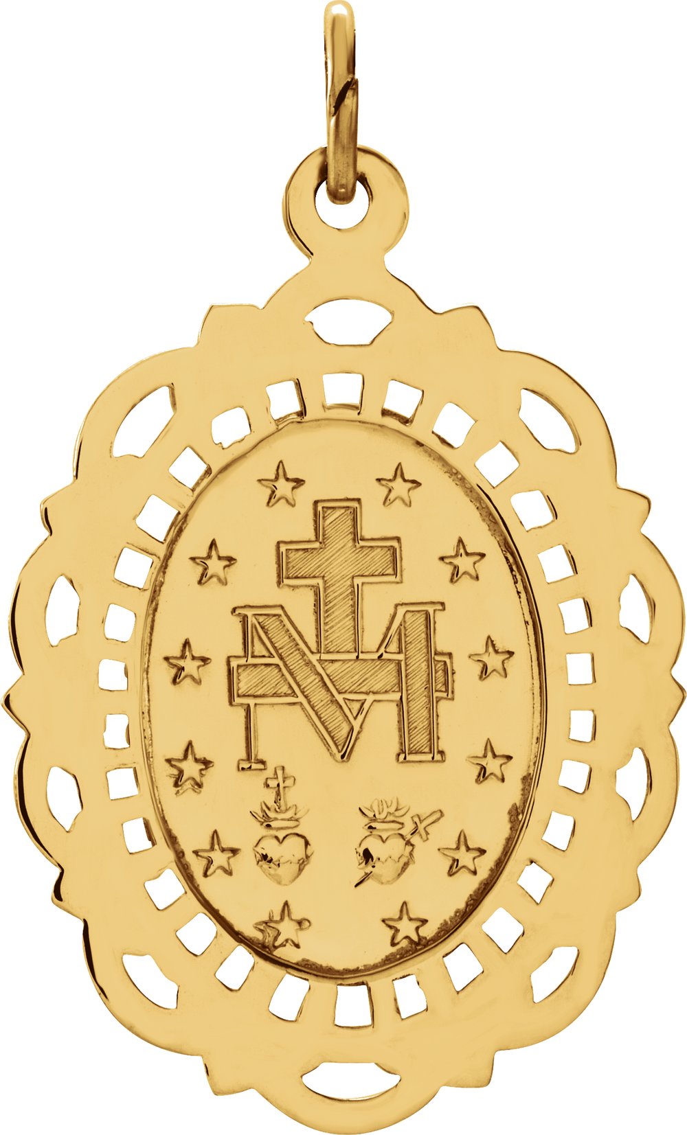 14K Yellow Gold 25x18 mm Oval Filigree Miraculous Medal