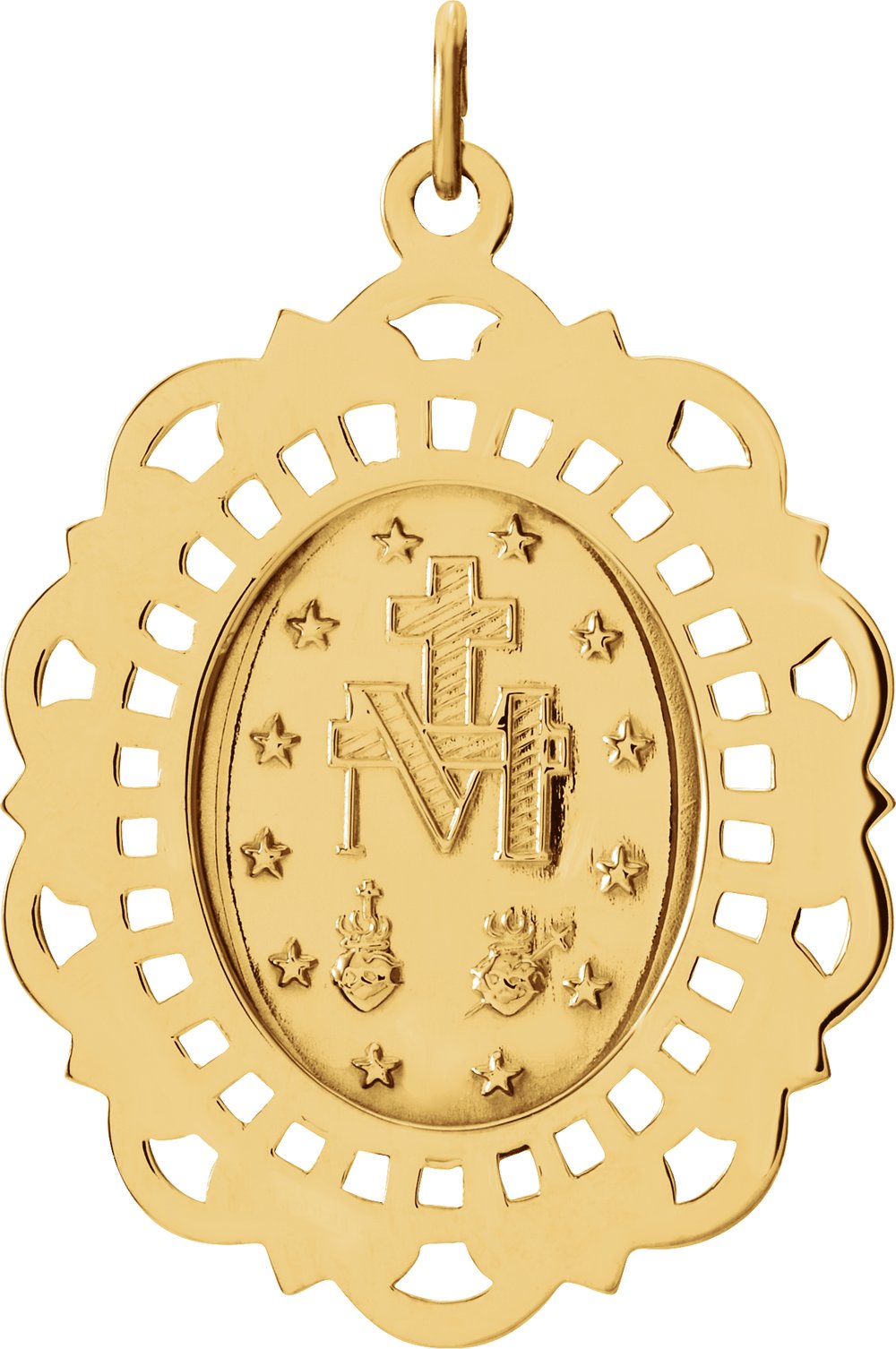 14K Yellow Gold 22x16 mm Oval Filigree Miraculous Medal