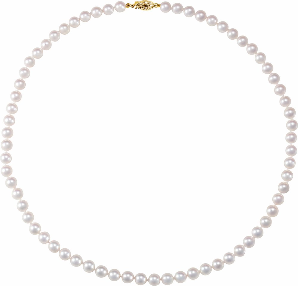 14K Yellow Gold Cultured White Akoya Pearl 18" Necklace