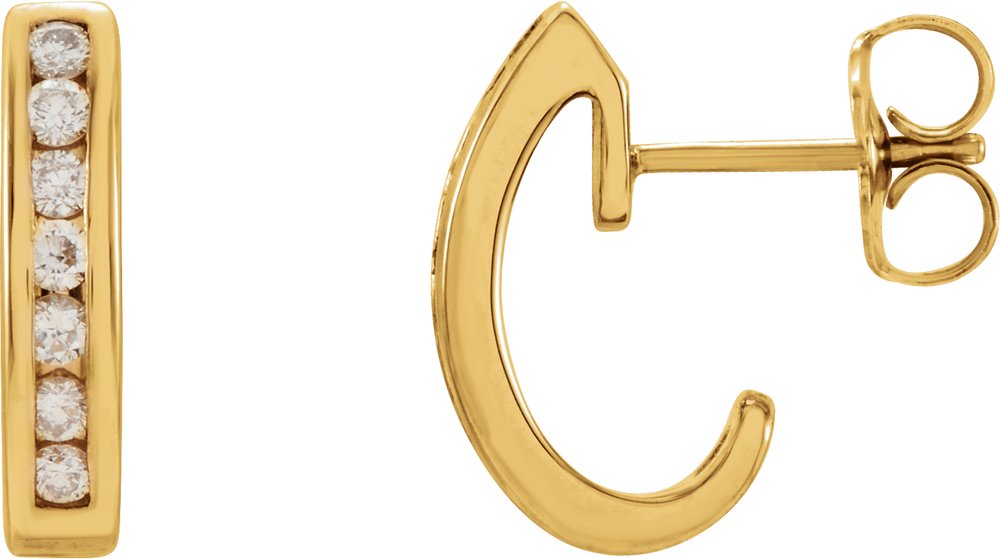 14K Yellow Gold 1/4 CTW Natural Diamond J-Hoop Earrings