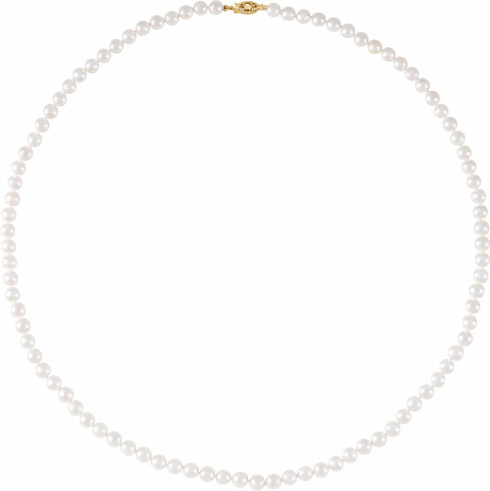14K Yellow Gold Cultured White Akoya Pearl 24" Necklace