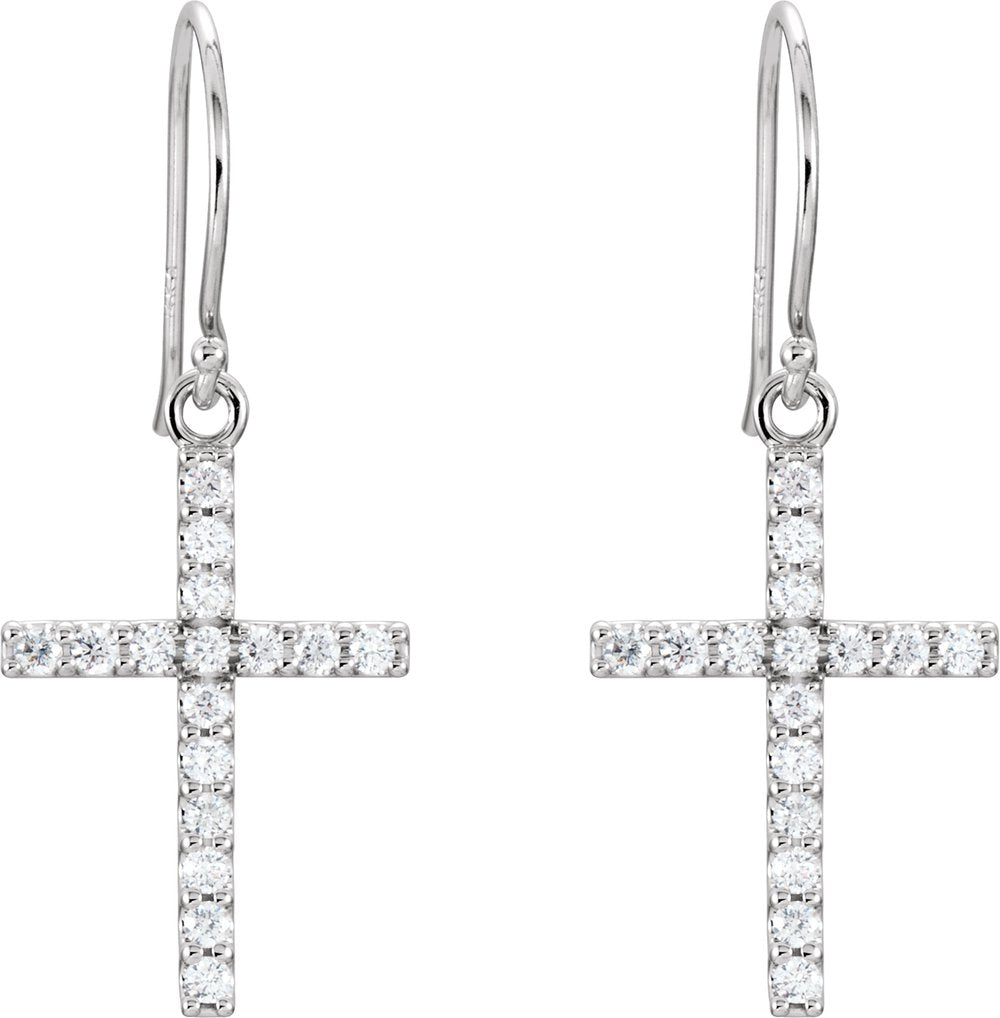 14K White Gold 1/2 CTW Natural Diamond Cross Earrings