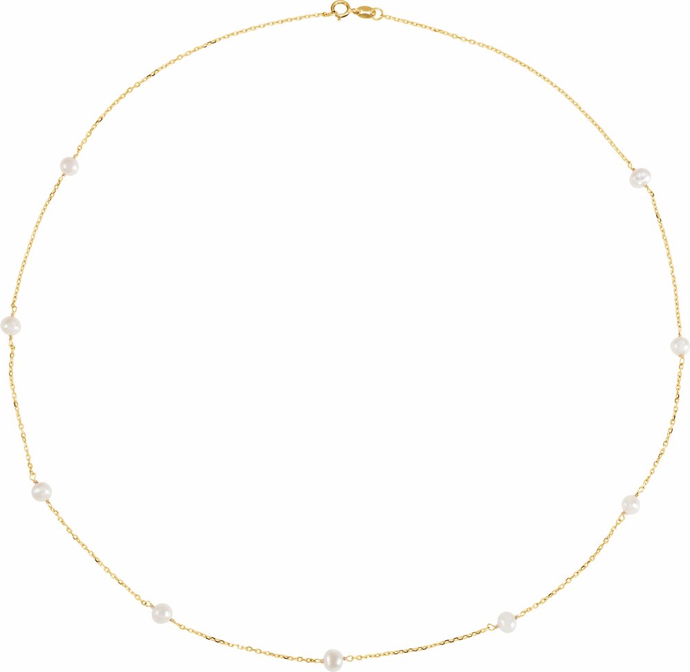 14K Yellow Gold Cultured White Freshwater Pearl 9-Station 18" Necklace