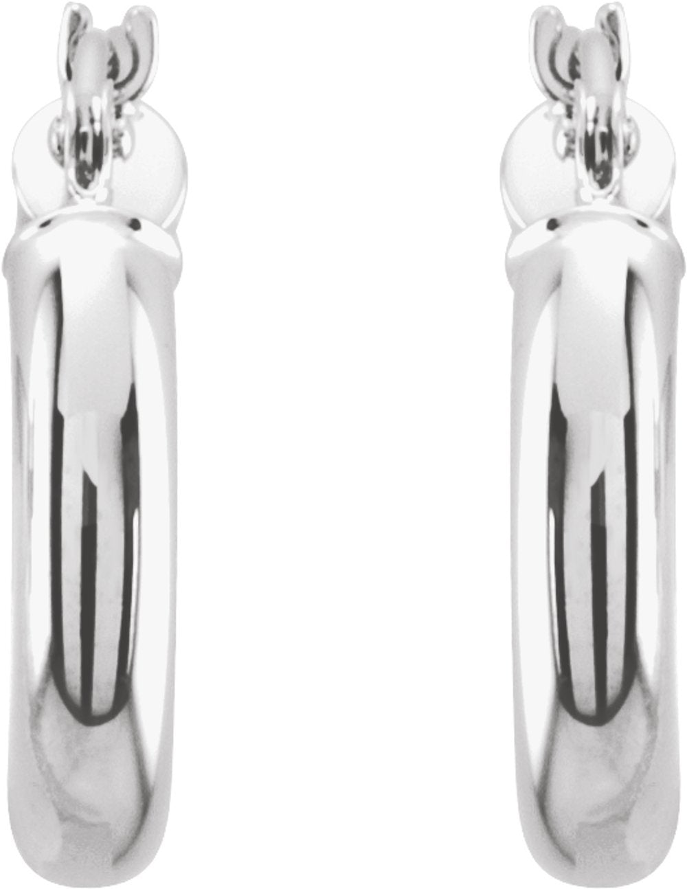 14K White Tube 15 mm Hoop Earrings