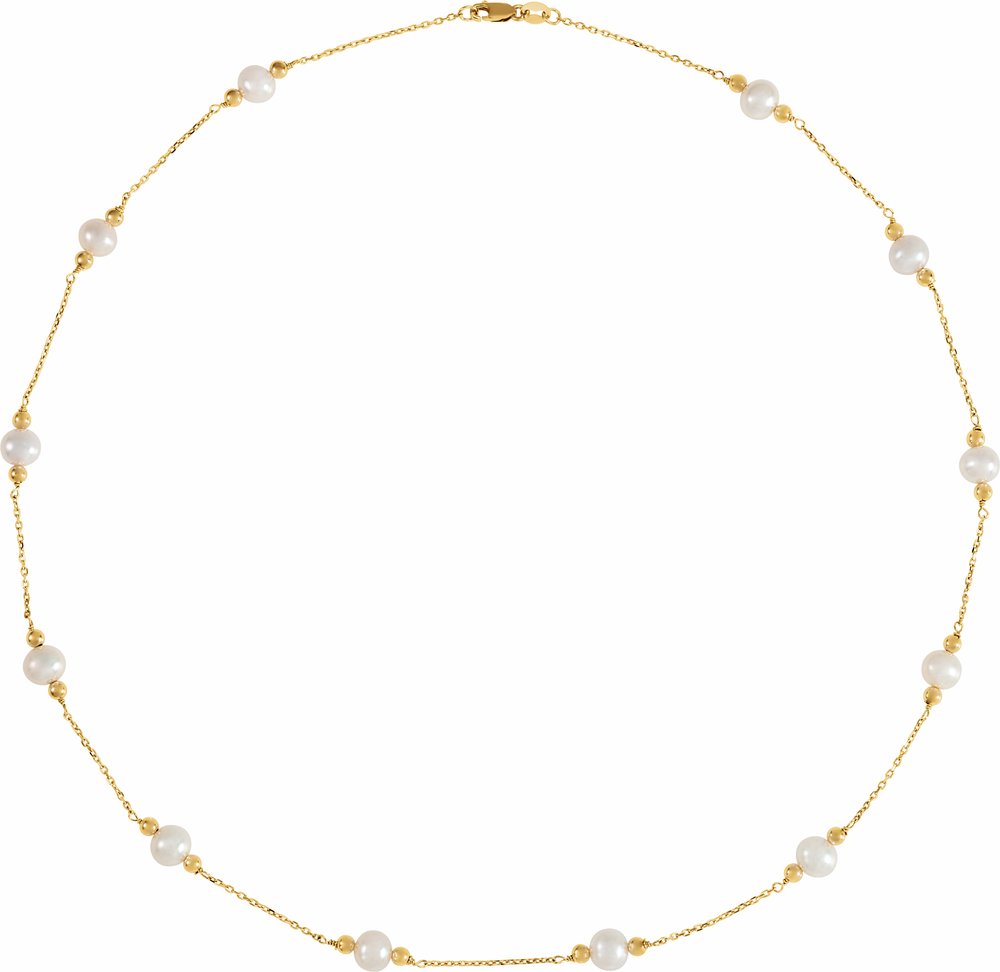 14K Yellow Gold Cultured White Freshwater Pearl & Bead 12-Station 18" Necklace
