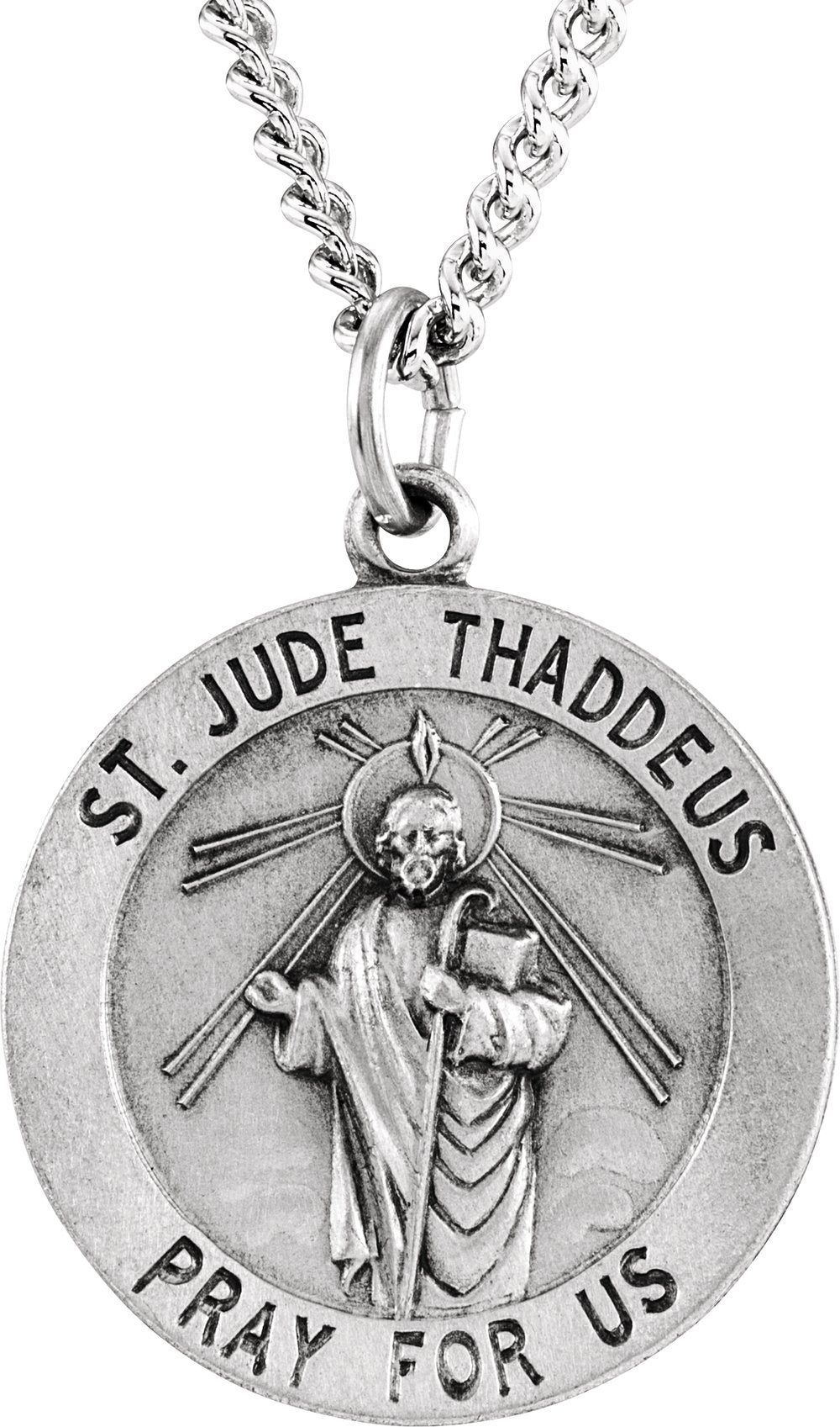 Sterling Silver 22 mm Round St. Jude Thaddeus Medal 24" Necklace