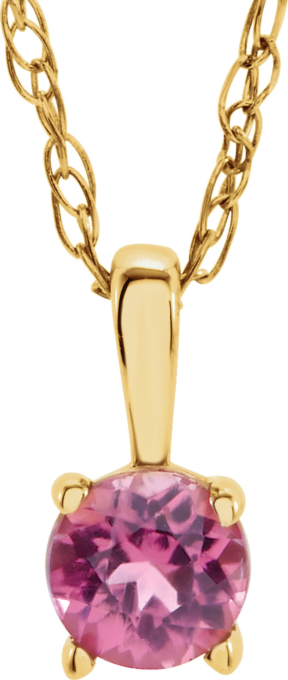 14K Yellow Gold 3 mm Imitation Pink Tourmaline Youth Solitaire 14" Necklace