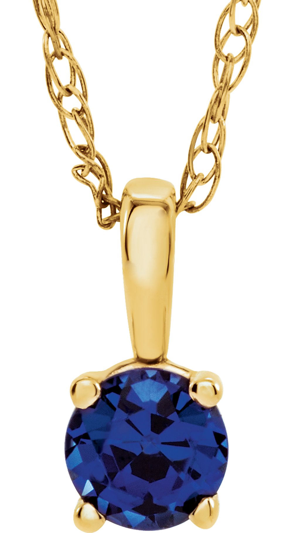 14K Yellow Gold 3 mm Imitation Blue Sapphire Youth Solitaire 14" Necklace