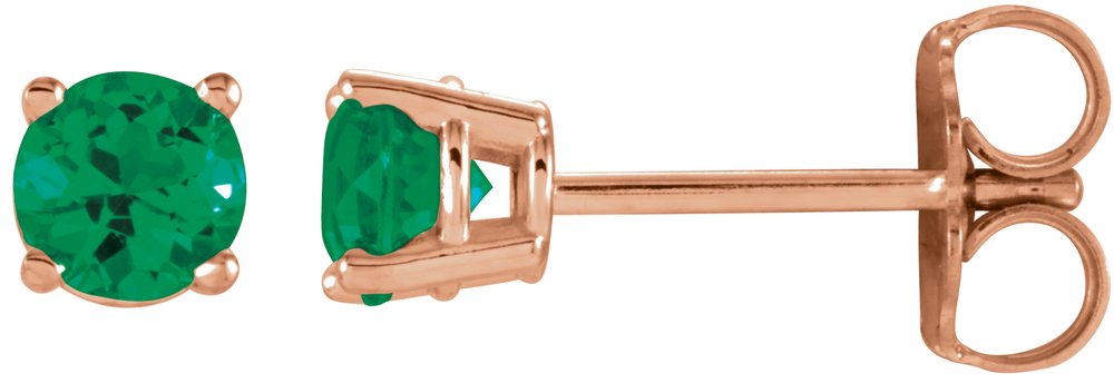 14K Rose Gold 4 mm Lab-Grown Emerald Earrings
