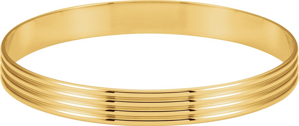 14K Yellow 8 mm Grooved Bangle 7 1/2" Bracelet